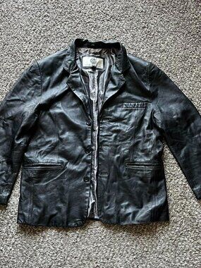 Vintage Stone Mountain Genuine Black Leather Jacket Mens Large Biker Minimalist